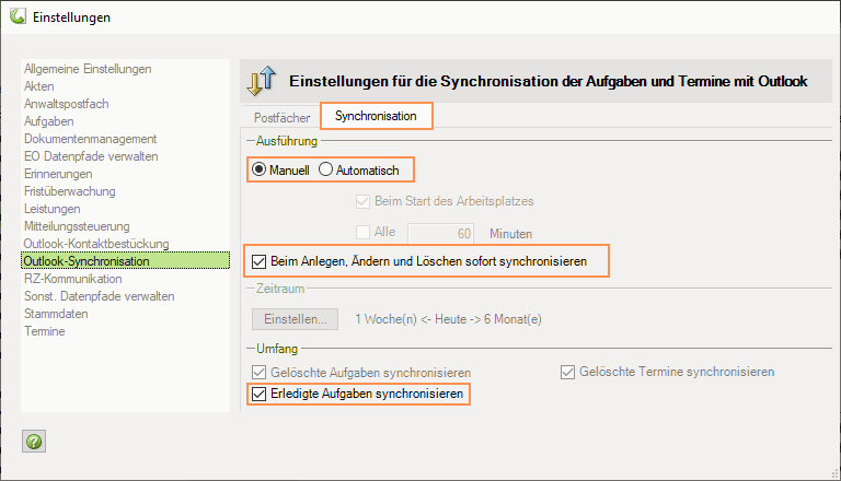 Sofortsynchronisation aktiviert