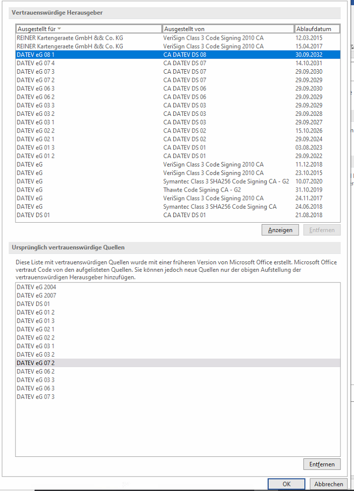 (Beispiel aus dem "Trustcenter eines Clients mit Word 2016)