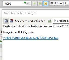 Notiz mit Hyperlink zur Dok.Ablage