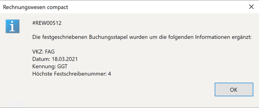 Erfolgsmeldung nach dem Festschreiben des Buchungsstapels
