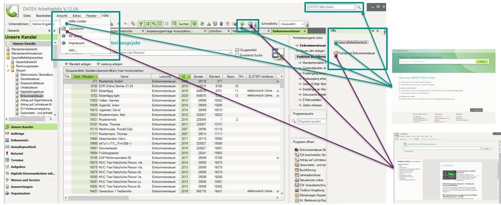Hilfe-Aufrufe DATEV Arbeitsplatz 15.0
