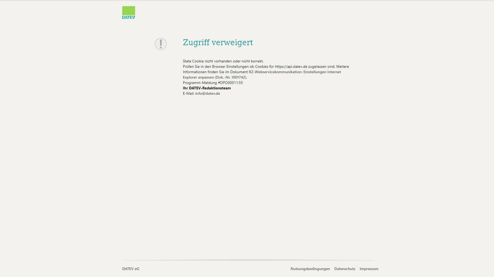 Fehlermeldung bei Anlage Neumandat