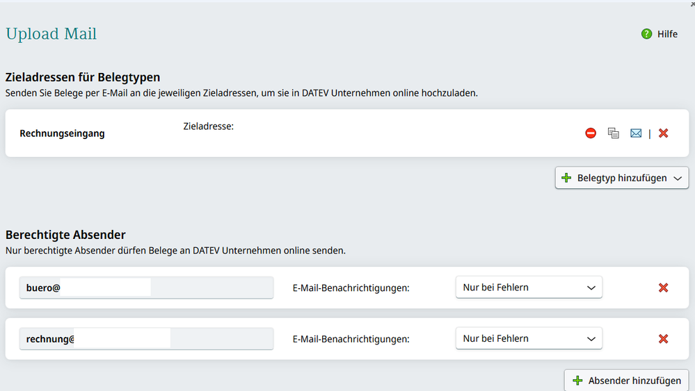 Zustand vor dem Zurücksetzen der Zieladresse